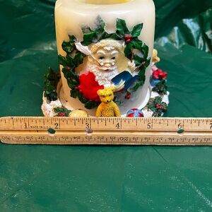 Festive Santa Candle with Holly Accents